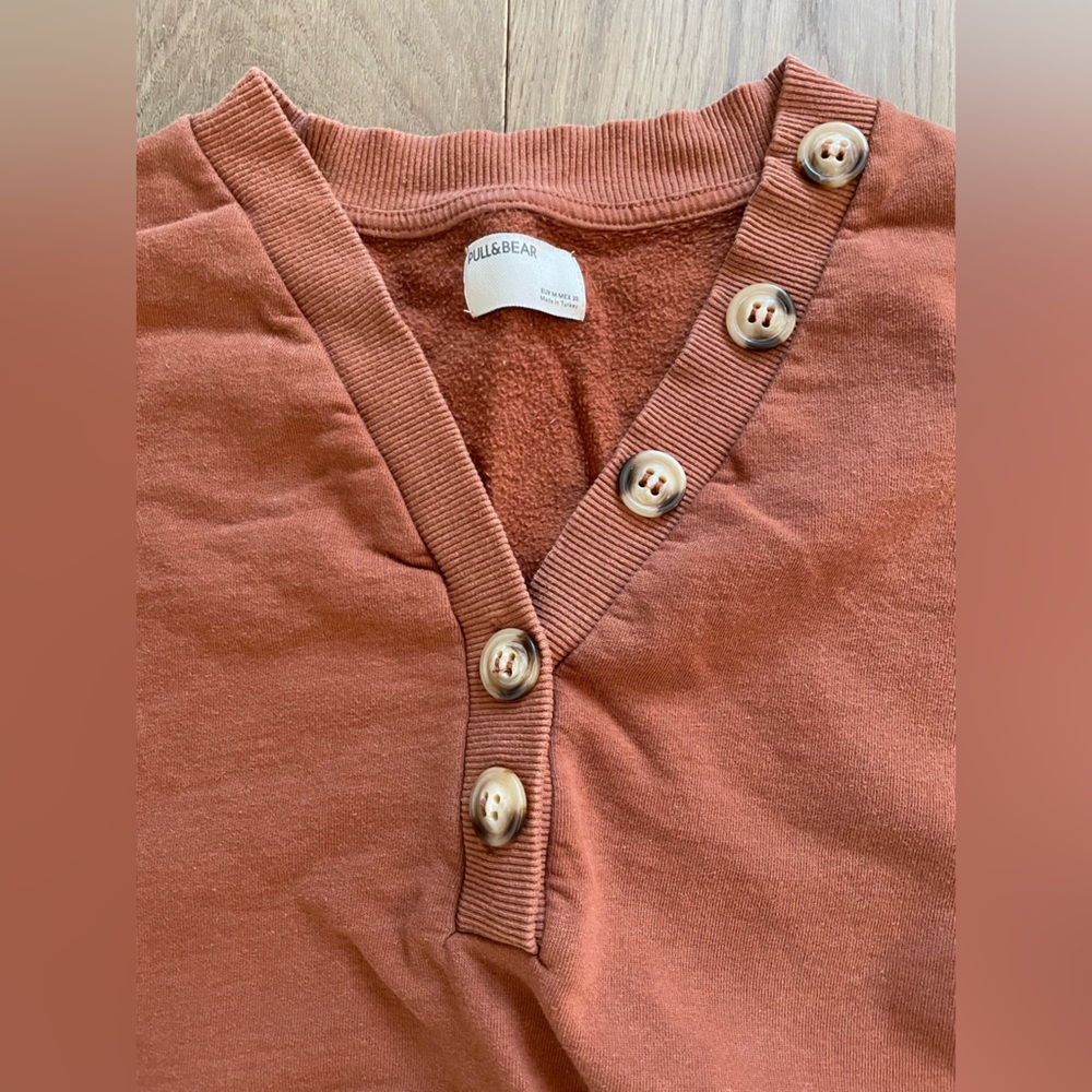 Pull And Bear Brown Asymmetrical Button Sweatshirt - image 3